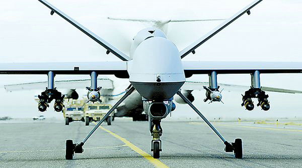 資料圖：懸掛武器的美軍捕食者無人機(jī)。